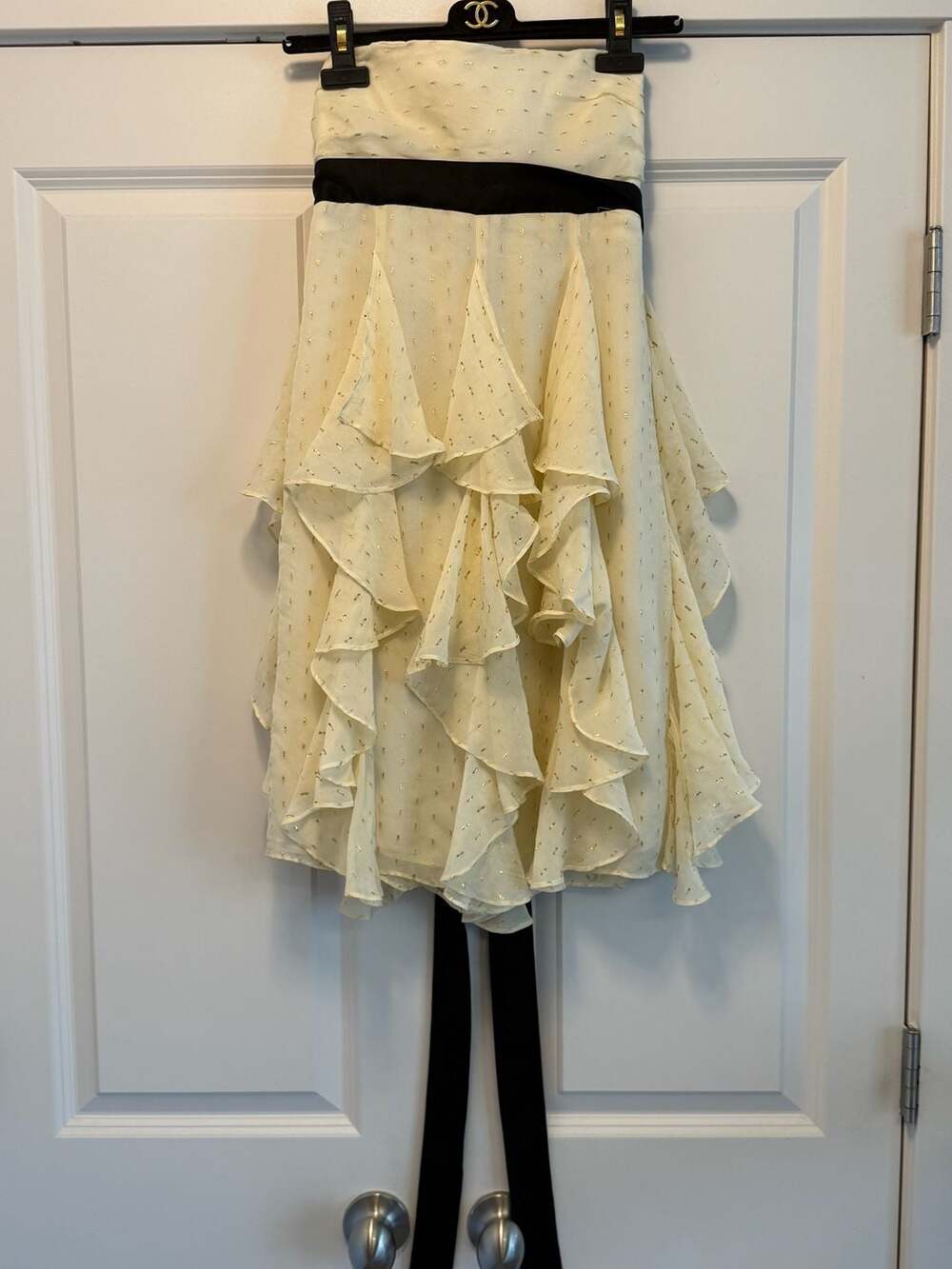 MILLY Strapless Silk Blend Ruffled Midi Dress